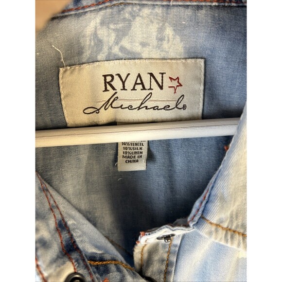 Ryan Michael Womens Light Denim Bucking Horse Print Snap Front Shirt XXL. Rare - Picture 3 of 11